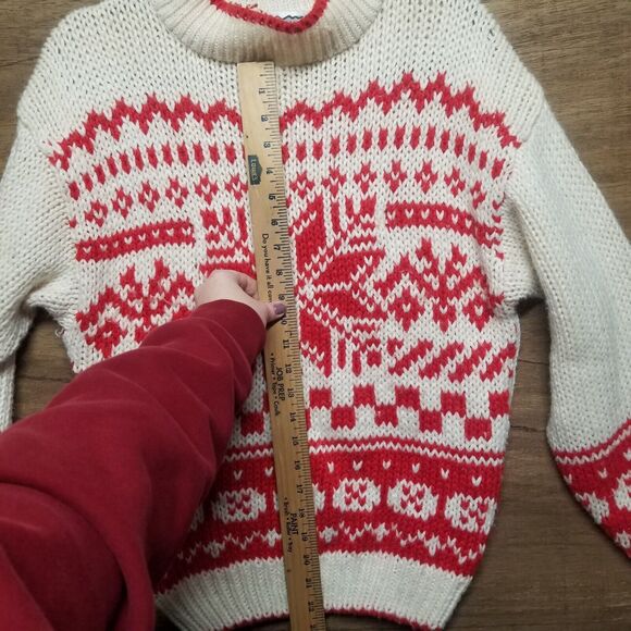 Vntg Gitano Wmns Sz S Oversized Sweater Ivory White Red Snowflake Fair Isle Flaw - Picture 6 of 14
